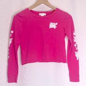 WHITE FAWN White Rose Printed Long Sleeve Crop Top